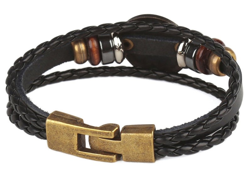 Hamoery Punk Alloy Leather Bracelet For Men Constellation Braided Rope Bracelet Bangle Wristband(Aries) - Image 2